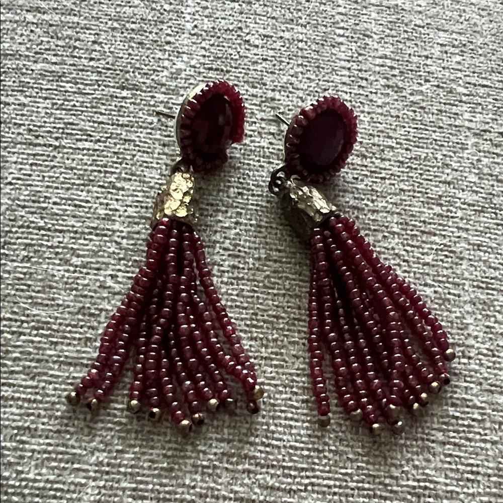 Elegant Beaded Tassel Earrings in Red and Gold
